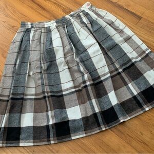 Vintage Plaid A-Line Skirt in Black, White, and Brown
